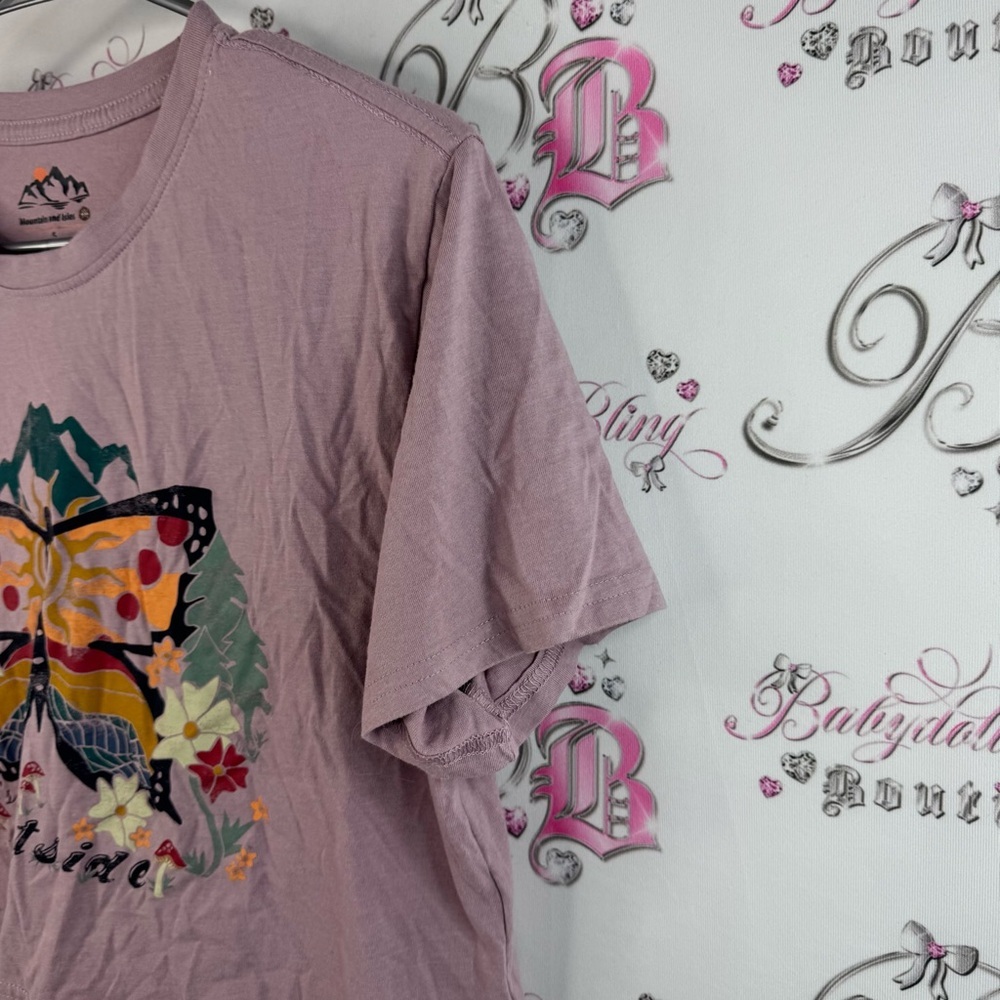 Mountain and isles cropped top let’s go outside mushroom Graphic Purple Crop Top - Picture 4 of 9